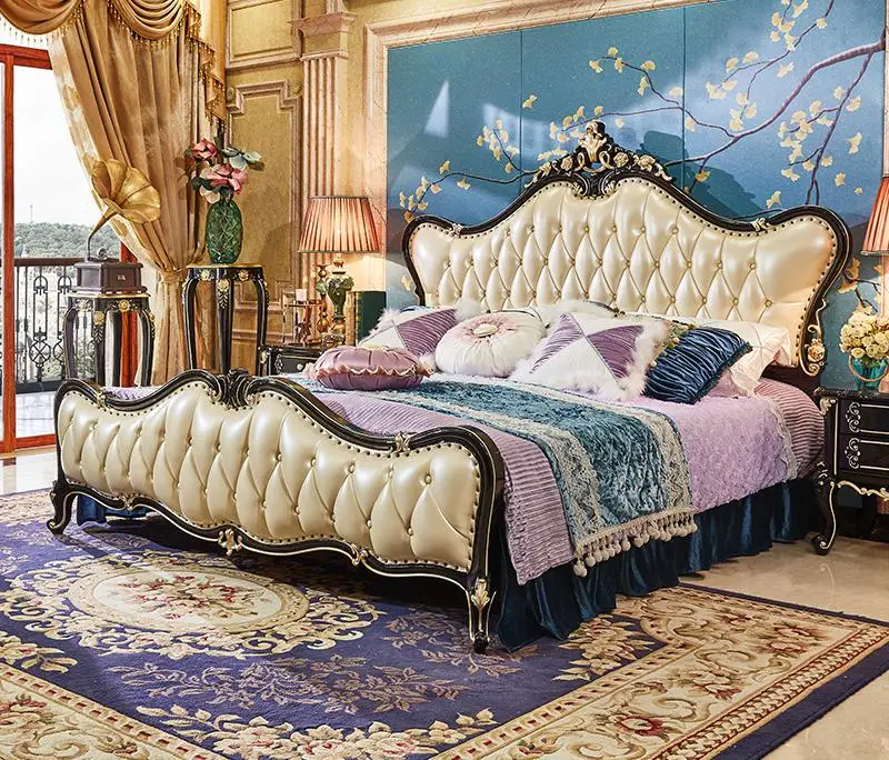 Комплект мебели для спальни из цельного дерева в классическом стиле King|Кровати| |