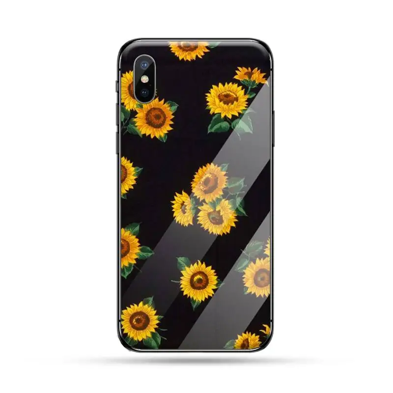 

Retro Sunflowers Painting Phone Case Tempered glass For iphone 5C 6 6S 7 8 plus X XS XR 11 PRO MAX