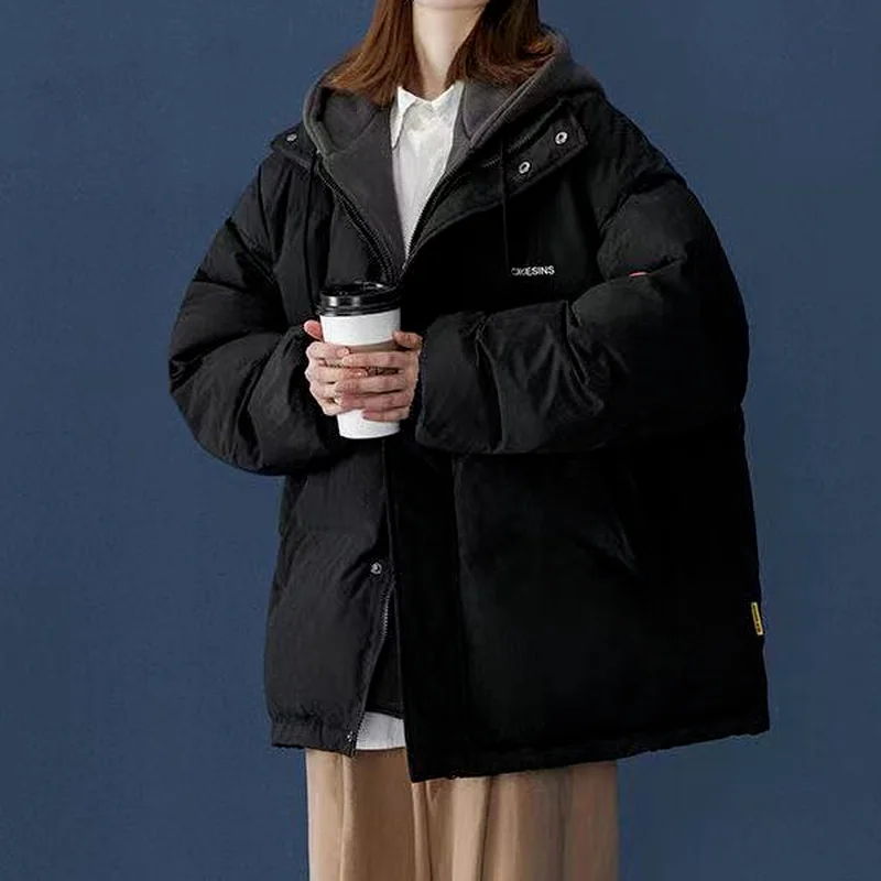 Thick Cotton Clothing Couple Style Korean Loose Fashion Fake Two-piece Splicing Hooded Top Men's Women's Spring Jacket Winter