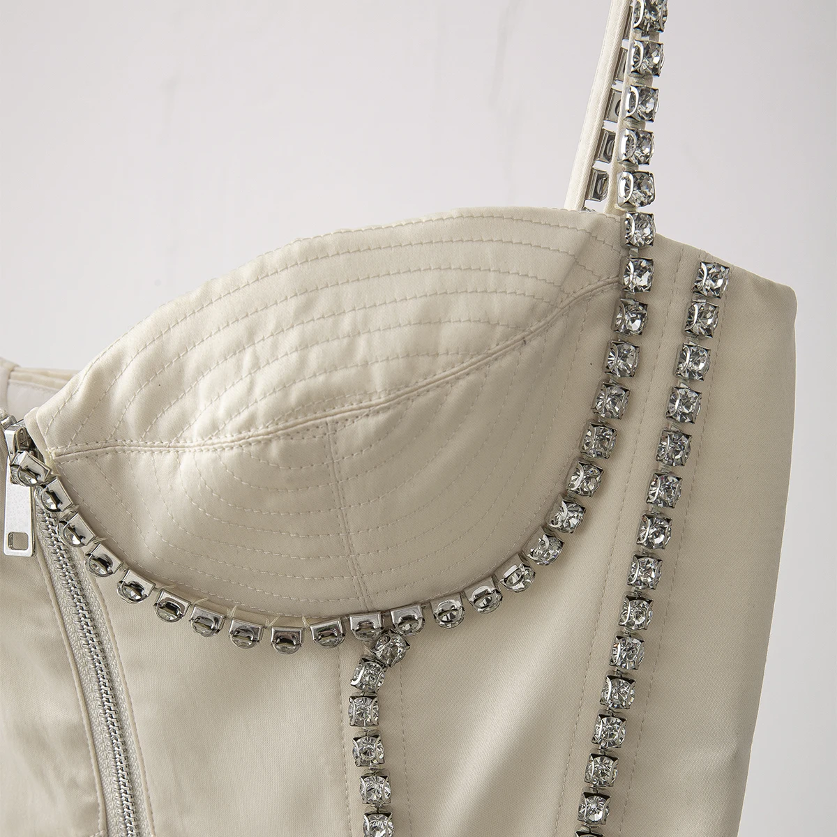 [DEAT] new summer fashion women straps camsio drawstring bra metal stone chain spliced sexy top female outfits WR61512