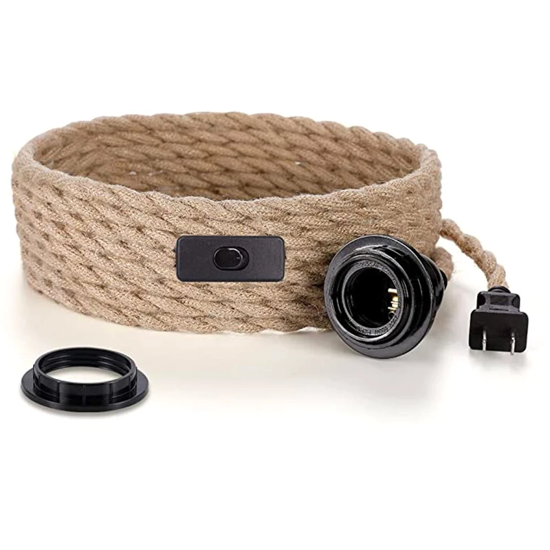 

Подвесной шнур, комплект подвессветильник ильника с выключателем, подвесной светильник из пеньковой веревки 15 футов, Комплект Промышленно...