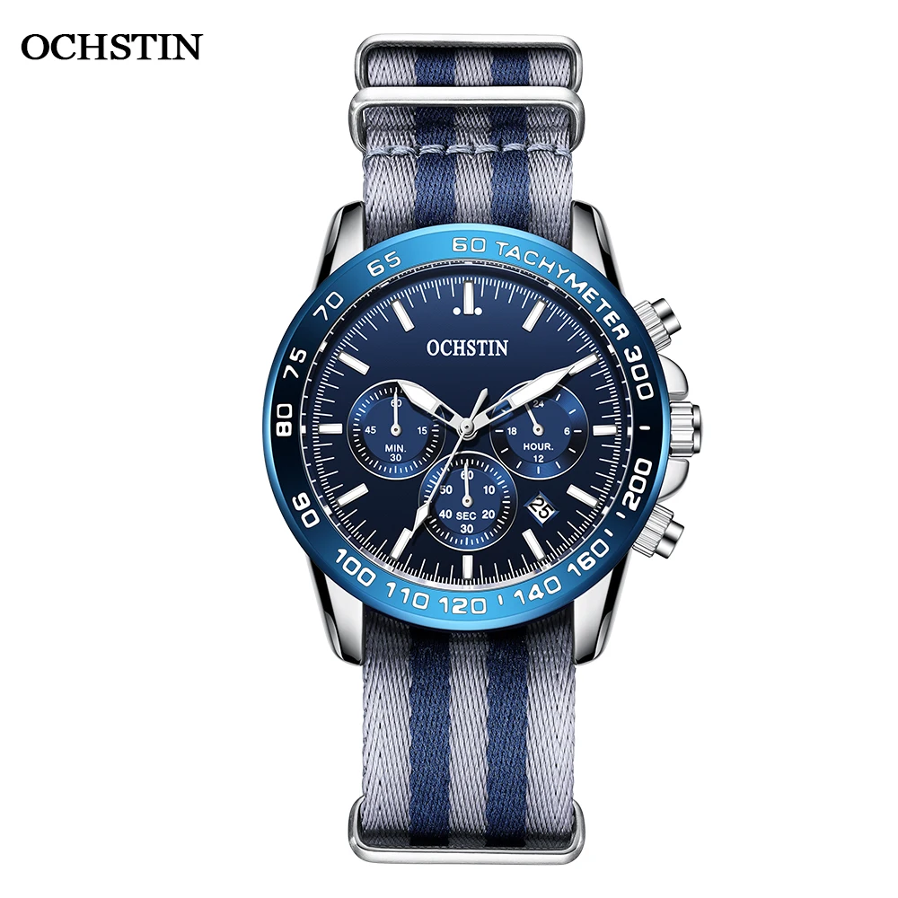 

OCHSTIN Top Luxury Brand Pilot Men's Wristwatches Business Quartz Gifts For Mens Gray Blue Nylon Waterproof Fashion Casual Watch