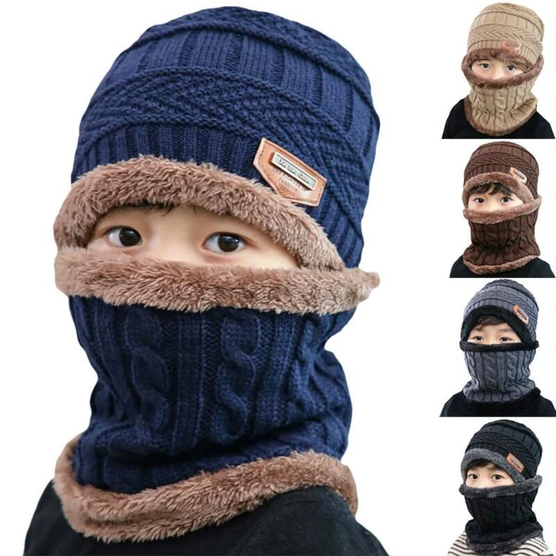 

Winter Beanie Scarf Set for Kids Girl Boys Knitted Wool Warm Plain Casual Outdoor