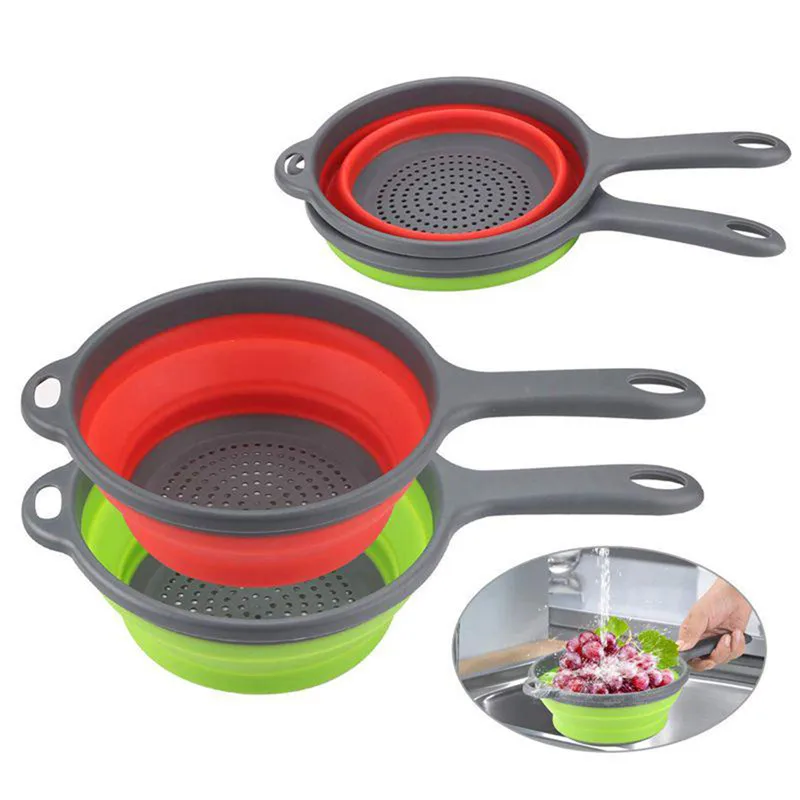1PC Folding Silicone Plastic Colander Drain Basket Fruit Vegetable Washing Strainer Collapsible Drainer With Handle Kitchen Tool | Дом и сад
