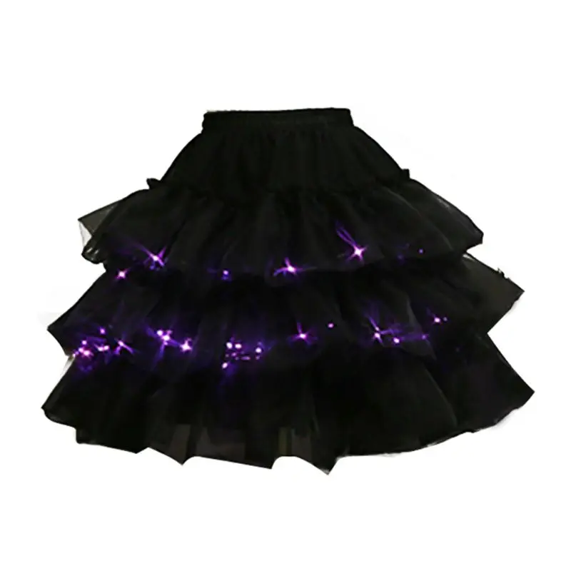 

Lolita LED Luminous Short Petticoat Tutu Skirt Layered Tiered Puffy Ruffled Bustle Women Wedding Hoopless Underskirt