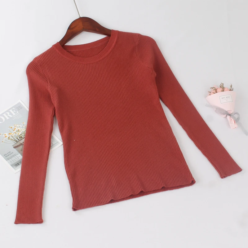 ONLYSVTER дешевые Для женщин базовый свитер Эластичный Slim Fit джемпер задник, однотонный цвет, трикотажный пуловер Свитера с круглым вырезом Pull женские; Лидер продаж
