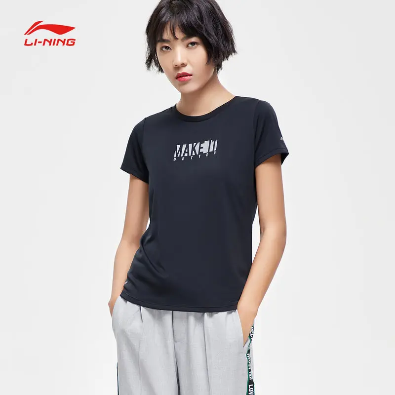 Li-Ning женский тренировочный топ с коротким рукавом на сухой полиэстеровый обычный подклад дышащие спортивные футболки ATSP088 CAMJ19