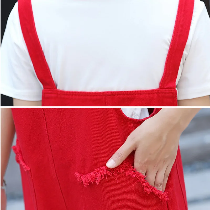 

#1530 Yellow Red Denim Playsuits Women Adjustable Strap Casual Fashion Big Pockets Women Overalls Denim Cotton Body Femme Summer