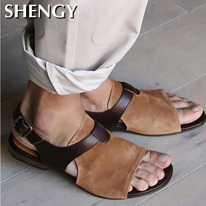 Сандалии мужские в римском стиле Повседневная пляжная обувь на плоской подошве