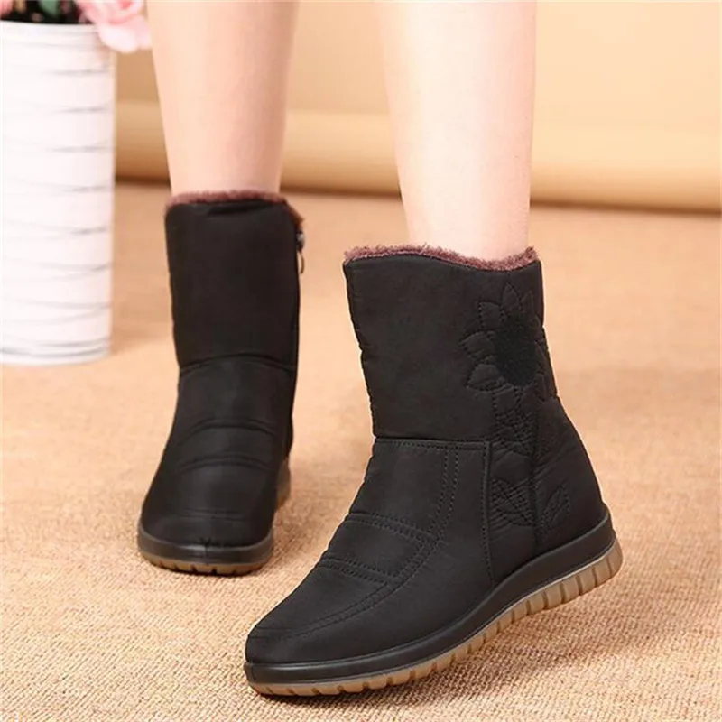 

TIMETANG Women SnowBoots Ladies Ankle Platform Boots Wedges Plush Warm Waterproof female Boots Mujer Zapatos Embroidery bootE924