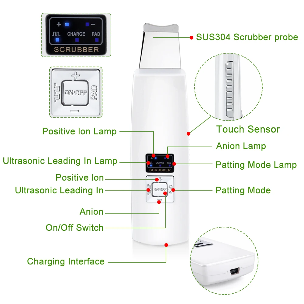 Ультразвуковой скруббер для кожи глубокий аппарат чистки лица пилинг Лопата