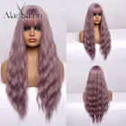 Длинные волнистые парики ALAN EATON, женский парик с челкой, термостойкие синтетические волосы для косплея вечерние, Лолиты, милые фиолетовые парики для девочек