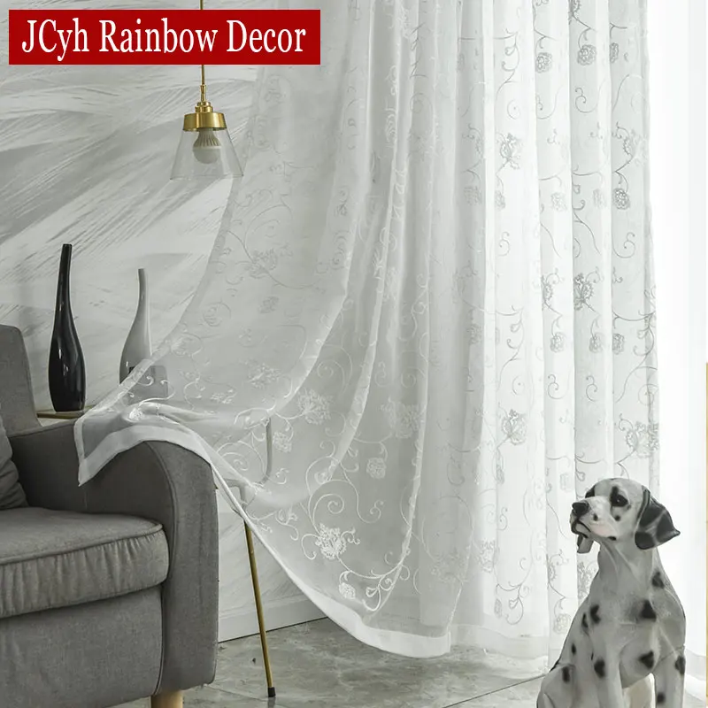 

Embroidered Floral Tulle Curtains For Living Room White Sheer Curtains Voile Curtains For Bedroom Tulle on The Window Drapes