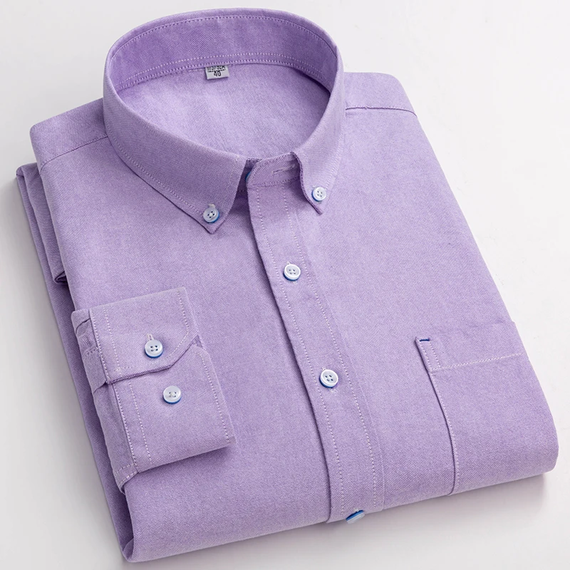 S-6XL New 100% Cotton Oxford Plaid Shirts For Mens Long Sleeve Cotton Casual White Dress Shirts Man Regular-Fit Men Social Shirt