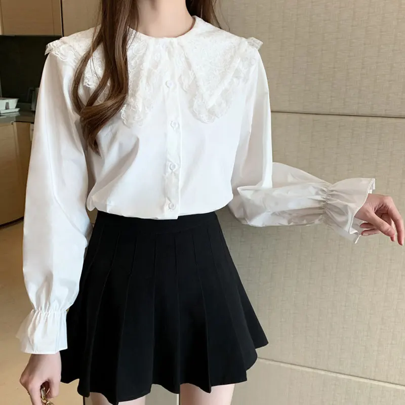 Женская блузка белые блузки Осенние блузы модные женские элегантные свободные