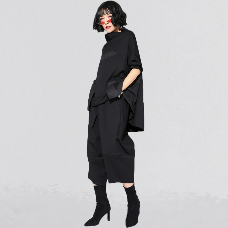 구매 의류 패션 루즈핏 할란 상의 + 종아리 길이 바지 2 피스/세트, 여름 라운지웨어, Dames Kleding Zweiteiler