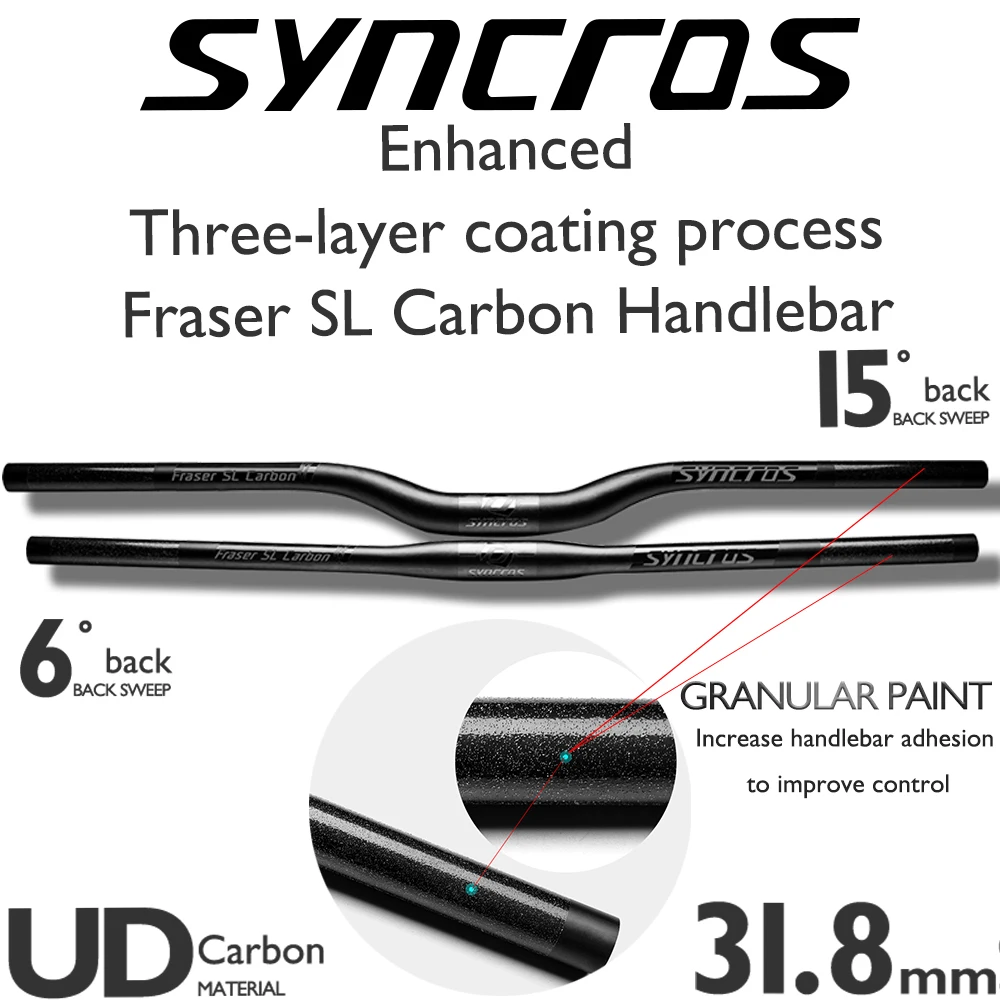 

SYNCROS Black Full Carbon Handlebar Fraser SL Mountain Bicycle MTB Bike handlebar/Flat/Rise Clamp 31.8mm660-740mm sweep 6°/15°