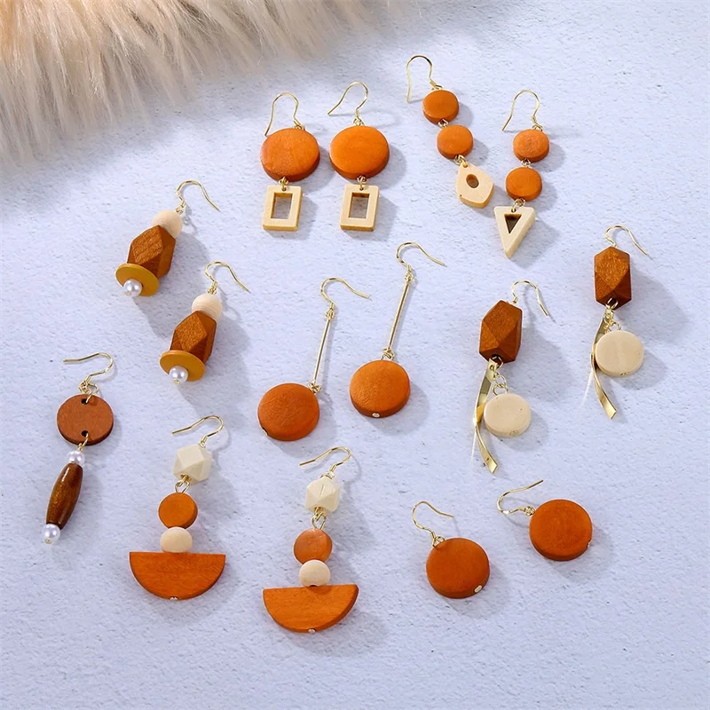 Винтажные висячие серьги IFMIA 2019 из натурального дерева в богемном стиле для