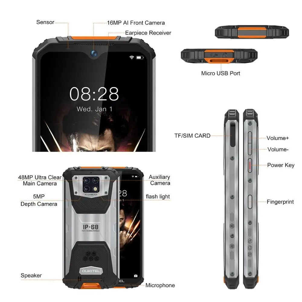 Tanie OUKITEL WP6 6GB 128GB 10000mAh Smartphone 6.3 ''FHD Wodoodporny Telefon Komórkowy Octa Core 48MP Potrójne Aparaty Wytrzymały Telefon