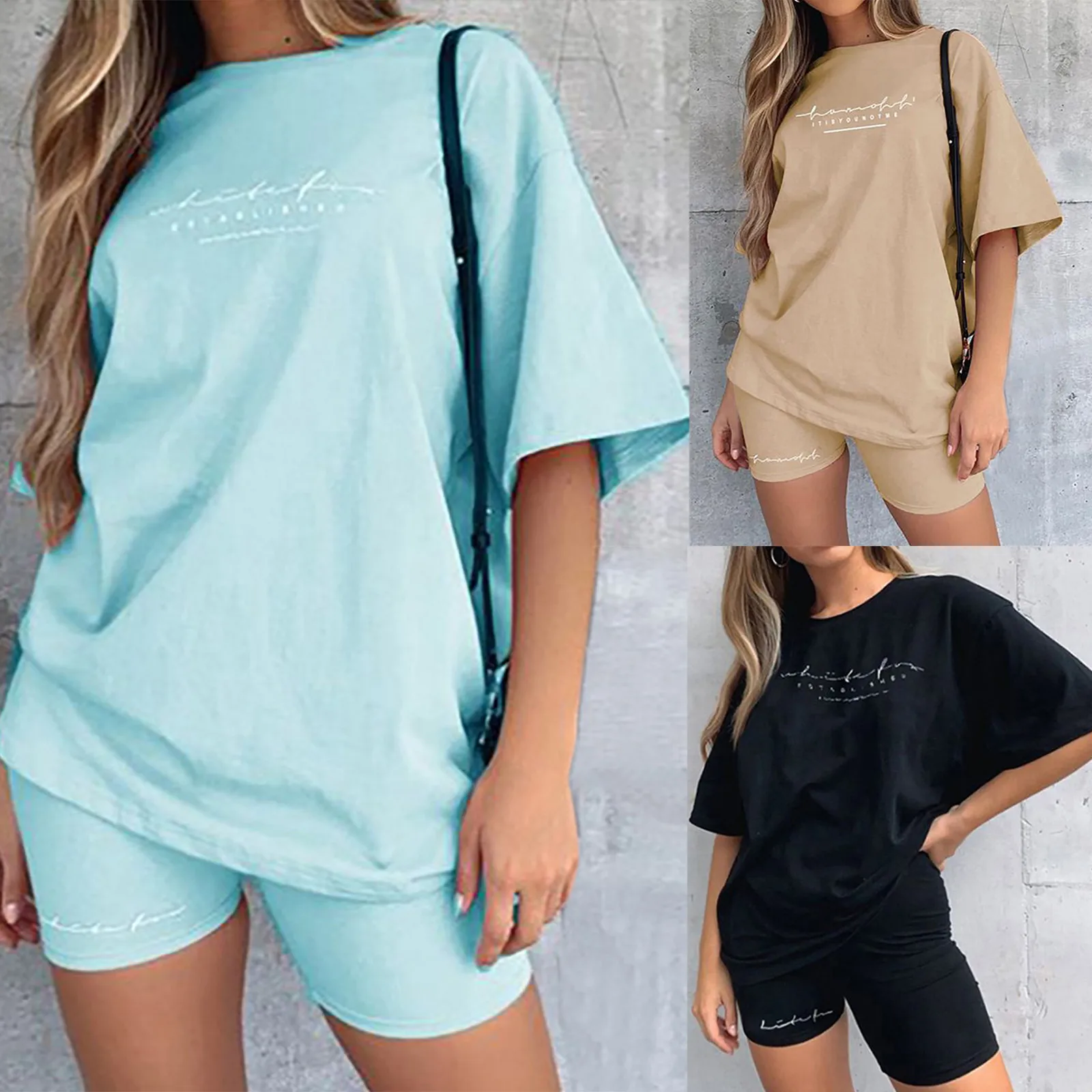 

Женский Повседневный комплект из двух предметов, подходящая Модная Повседневная летняя футболка с принтом, топ с коротким рукавом и круглы...