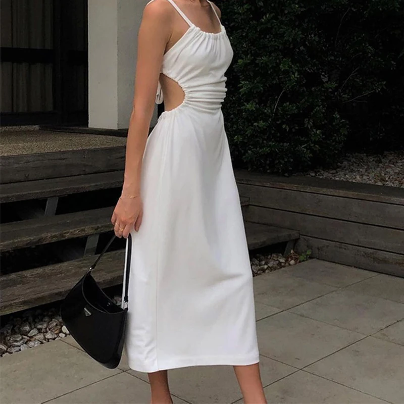 

Summer Women Sexy Spaghetti Strap Backless Midi Dress Party Clubwear Elegant Ladies Long Bodycon Dresses