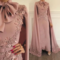 woman jumpsuit vintage capped lace applique beaded for evening party long sleeves floor length formal muslim dresses gowns