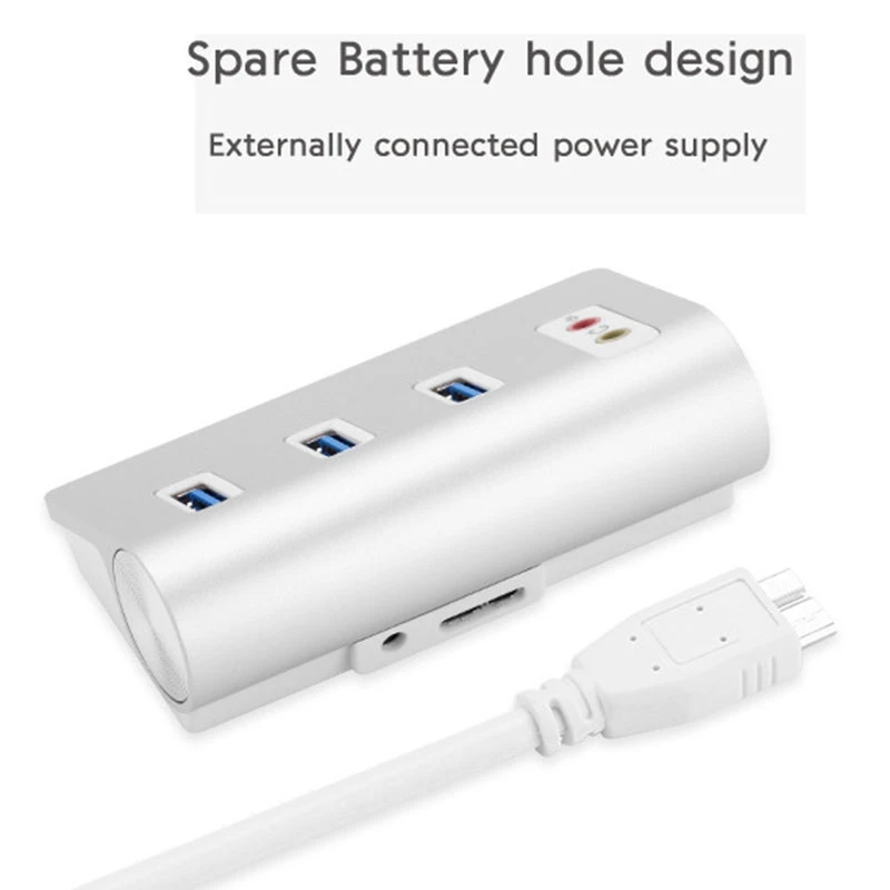 

Aluminum Alloy USB Splitter High Speed USB 3.0 Hub 3 Ports Hubs with Sound Card Microphone for