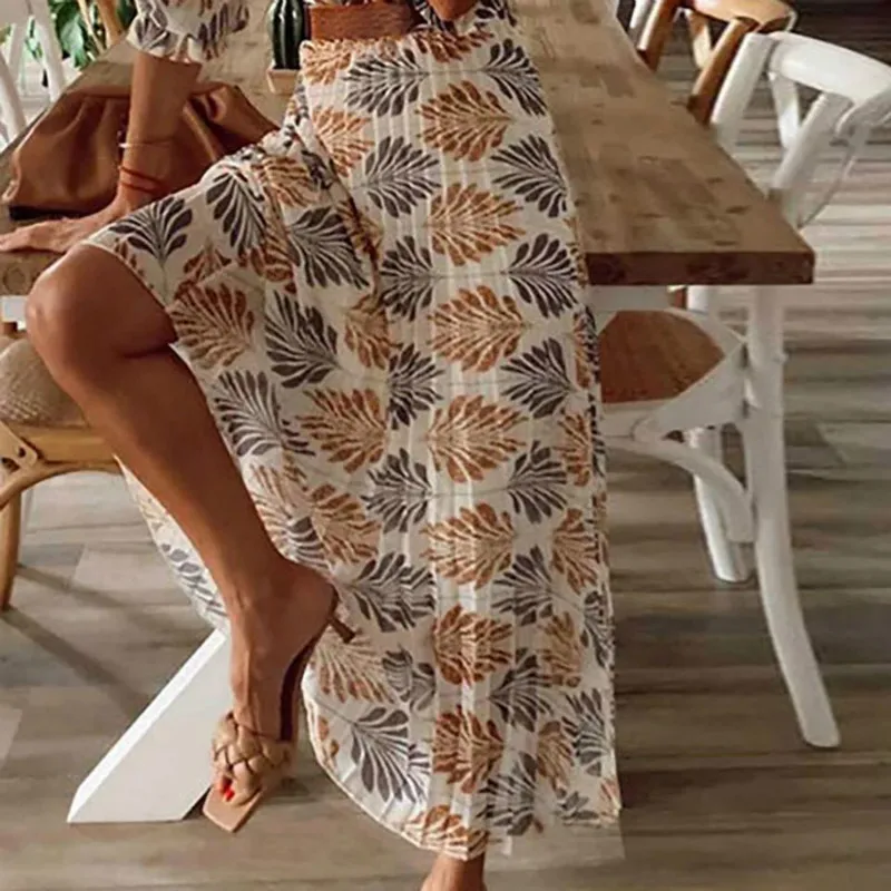 

Summer Fashion Ladies Dress Print A-Line V-Neck Women Clothing Casual Half Sleeves Ankle-Length Empire Female Dress Beach Style
