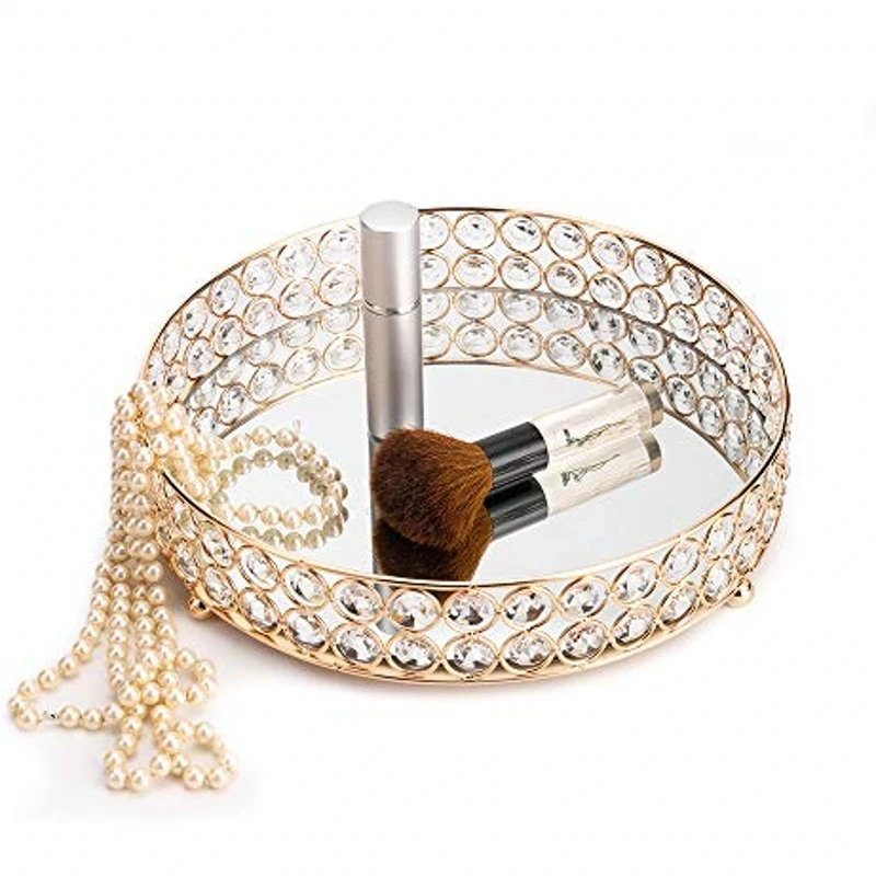 

Круглый зеркальный декоративный металлический поднос для макияжа, органайзер для косметики, украшений для домашнего декора