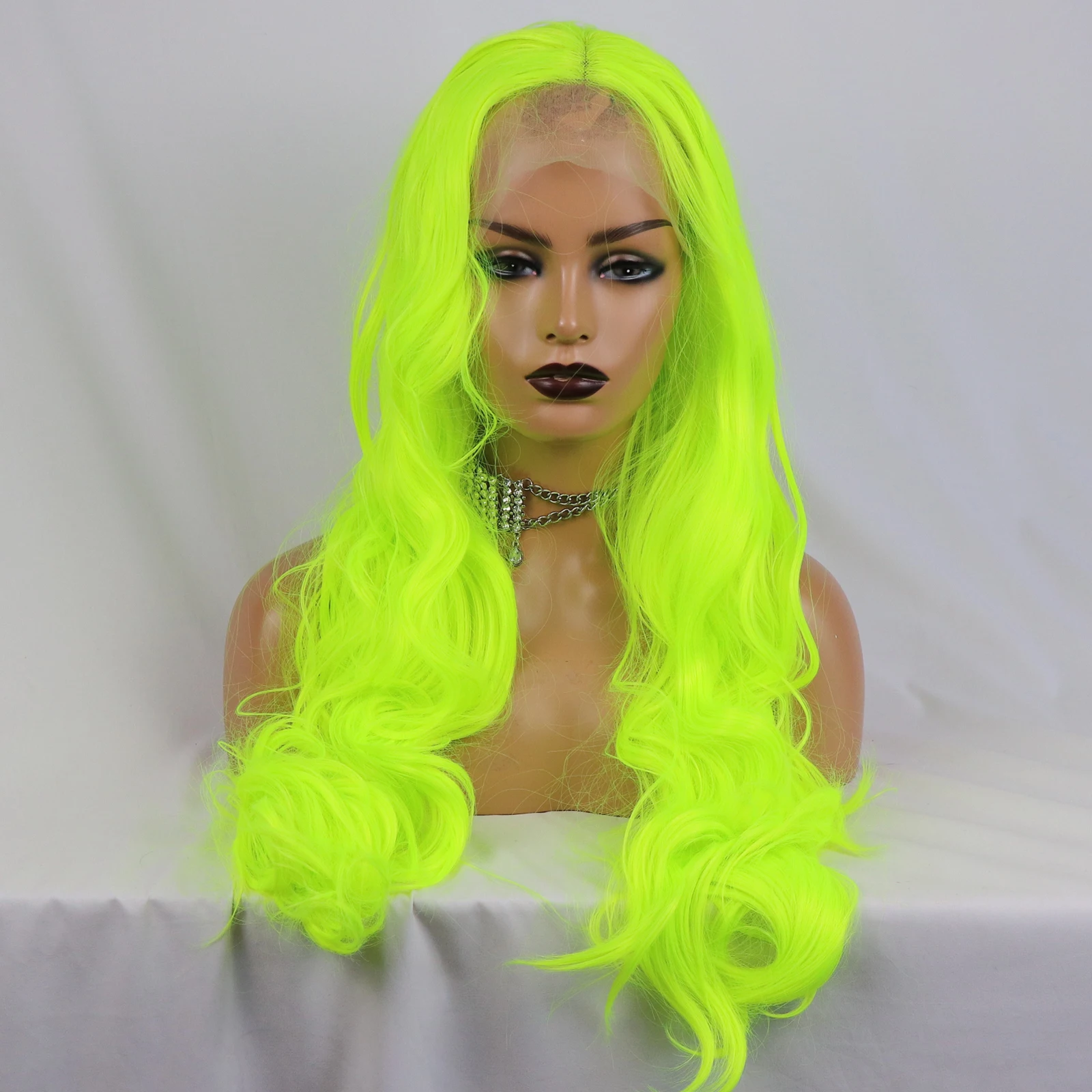 

Парики из синтетических T-частей на сетке спереди, термостойкие длинные волосы с волнистыми волосами желтого и флуоресцентного цвета, предв...