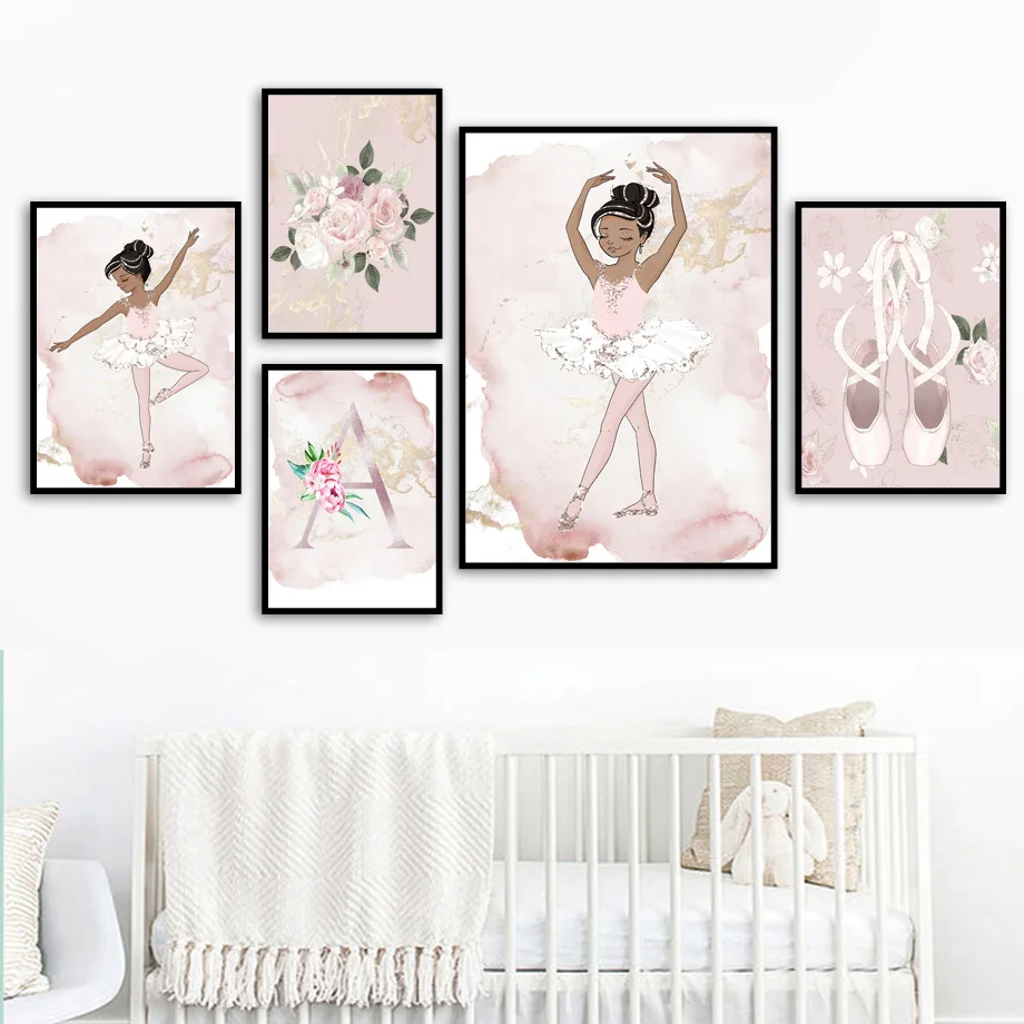 

Modern Home Decoration Cartoon Pink Ballet Girl flowers Baby Nordic Poster HD Wall Art Printing Poster Picture Modular Framework