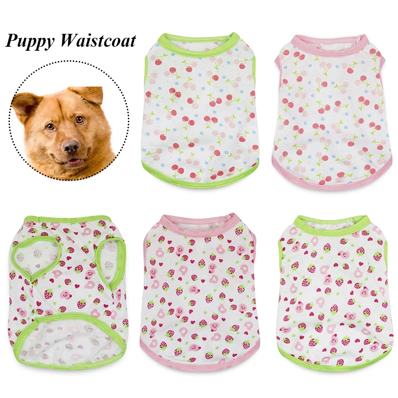 

2021 Cherry Print Vest Cotton Vest Universal Sweet Pet Vest Dog Strawberry Print T-shirt Pet Accessories Pet Dog T-shirt