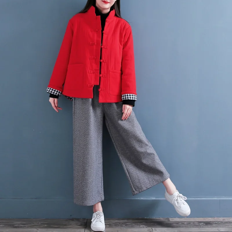 

2021 Fashion Chinese Style Clothing Women Vintage Winter Jackets Casual Quilted Coats Loose Streetwear Ladies Chinese Tops