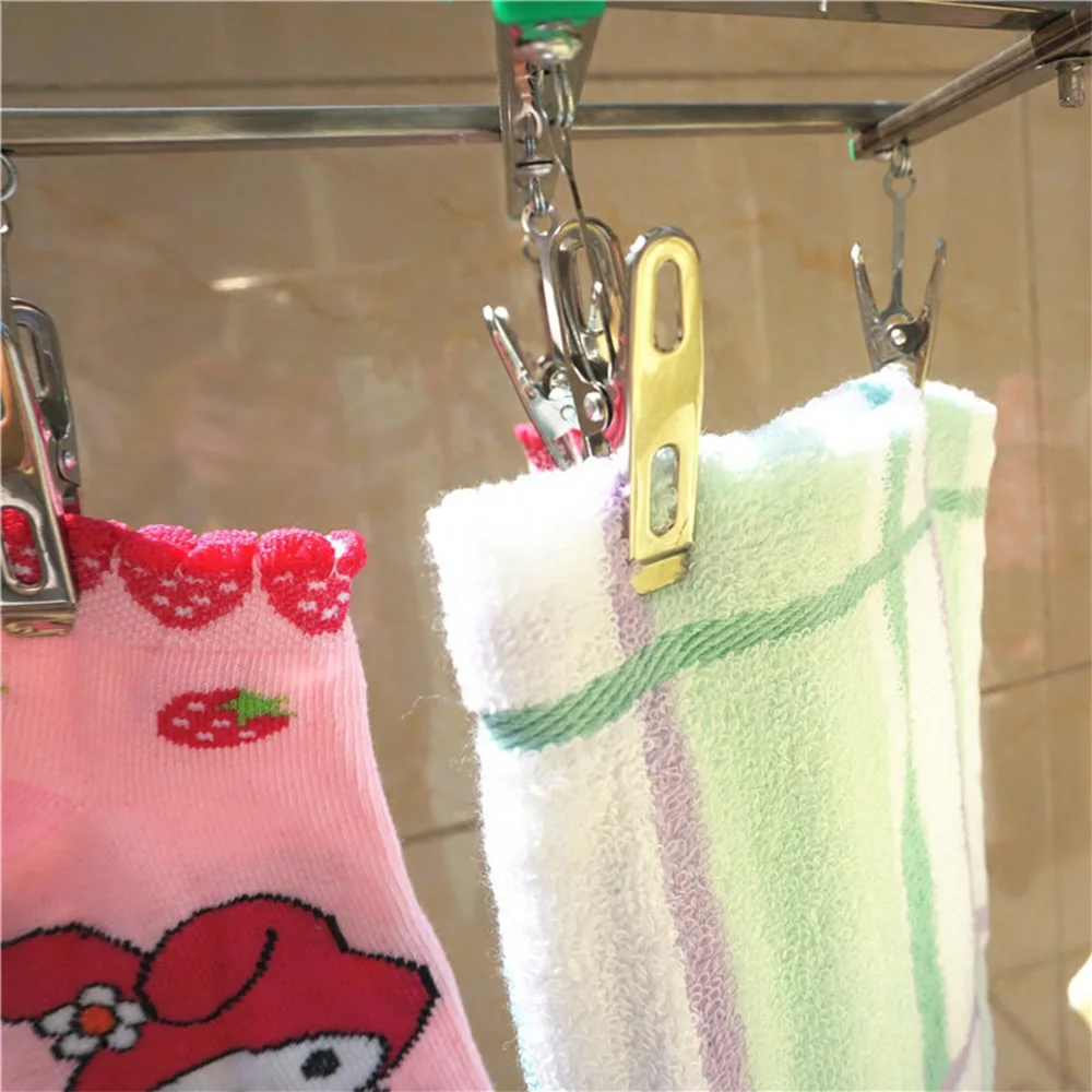 

Stainless Steel Underwear Sock Dryer Laundry Rack Flat Head Clothes Hanging Strong Grip Clip Foldable 16 Clips Clothespin