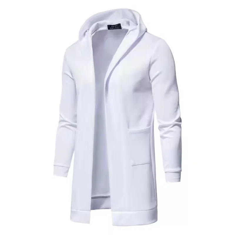 Fashion Men Solid Long Sleeve Hooded Vintage Hip Hop Mid-length Cardigan Windbreaker Jacket Outwear Male Cloak Coat Streetwear | Мужская