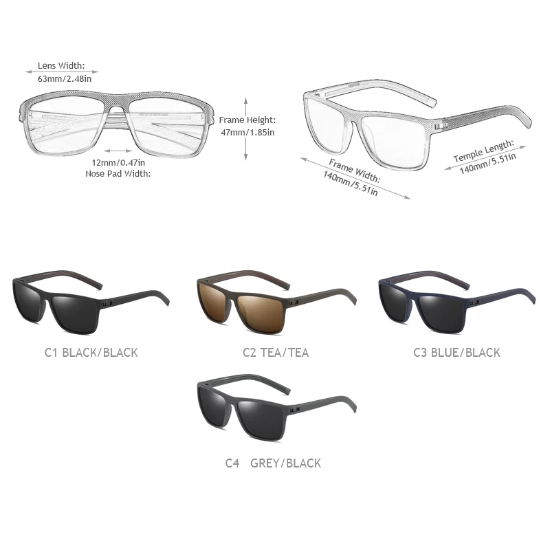 FUQIAN брендовые дизайнерские квадратные поляризованные мужские солнцезащитные