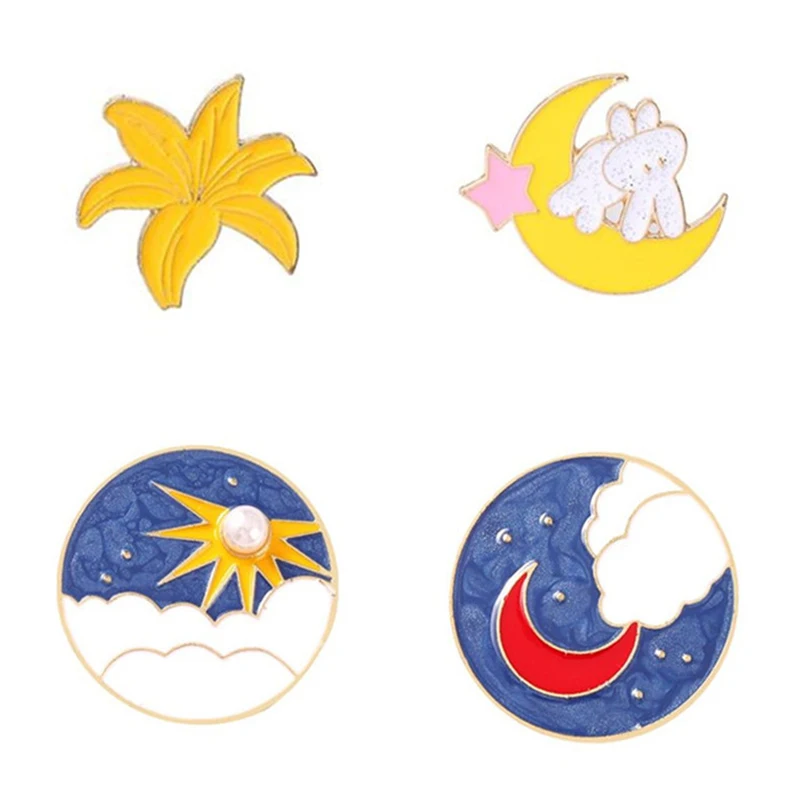 

Cartoons Sun Moon Lapel Pins Flowers Anime Badges Fashion Enamel Brooches For Women Metal Decorative Brooch Hijab Pin On Clothes