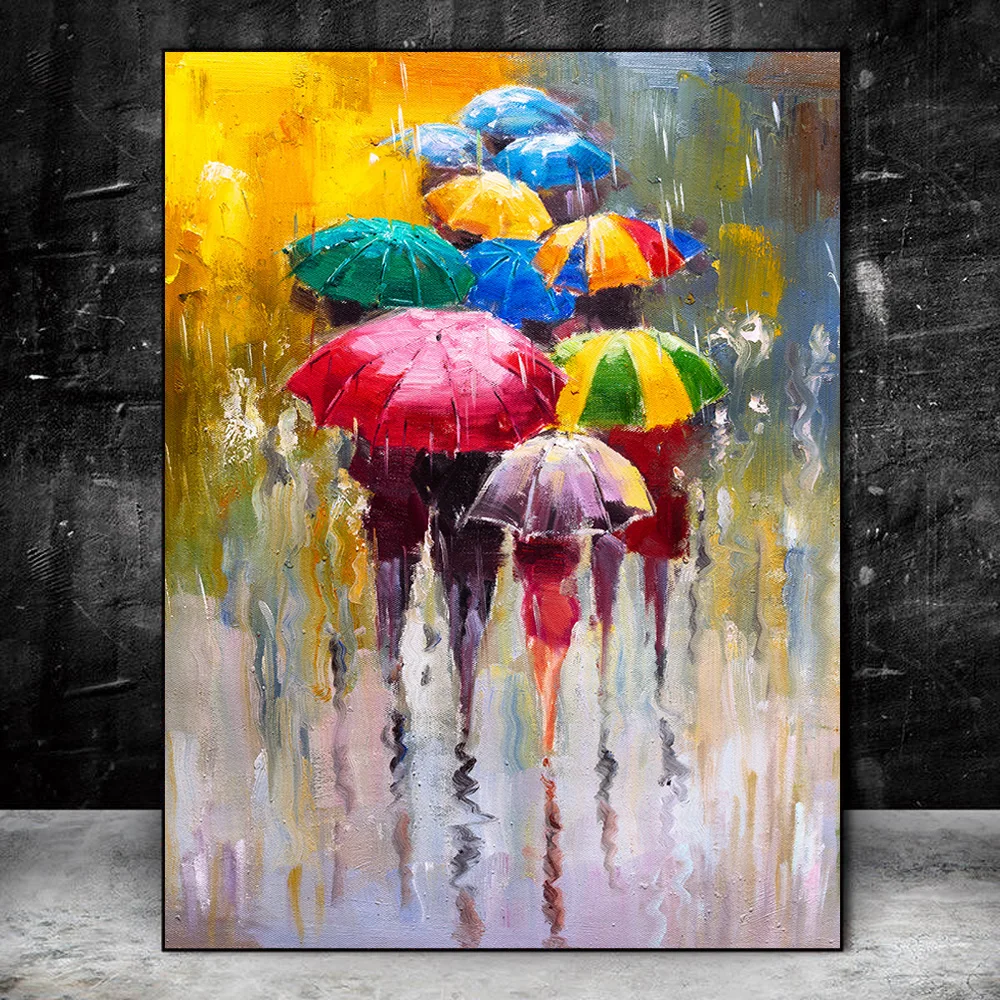 

Abstract People Waling With Umbrella Oil Painting Print On Canvas Modern Posters And Prints Wall Art Picture Home Wall Decor