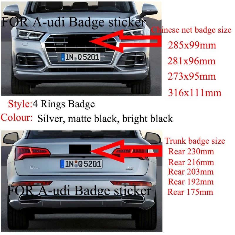 Глянцевый черный эмблема логотип для A3 A4 A4L A6L TT Q3 Q5 Q7 A5 A7 RS3 RS4 RS5 RS6 Передняя средняя