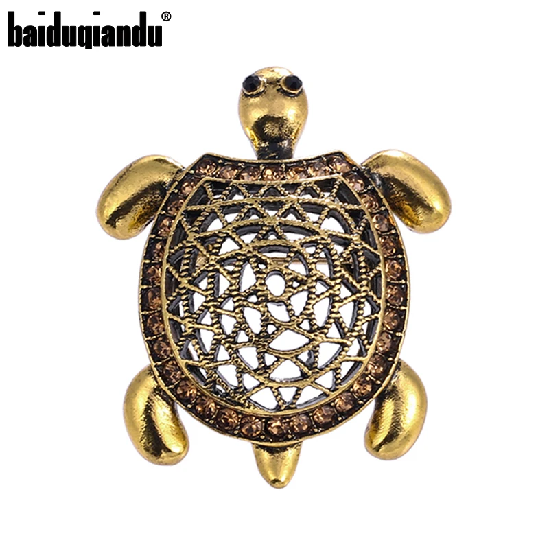 Baiduqiandu Women Men Ancient gold Color Turtle Brooches Pins Animal Tortoise Clothes Collar Pins Clothes Jewelry