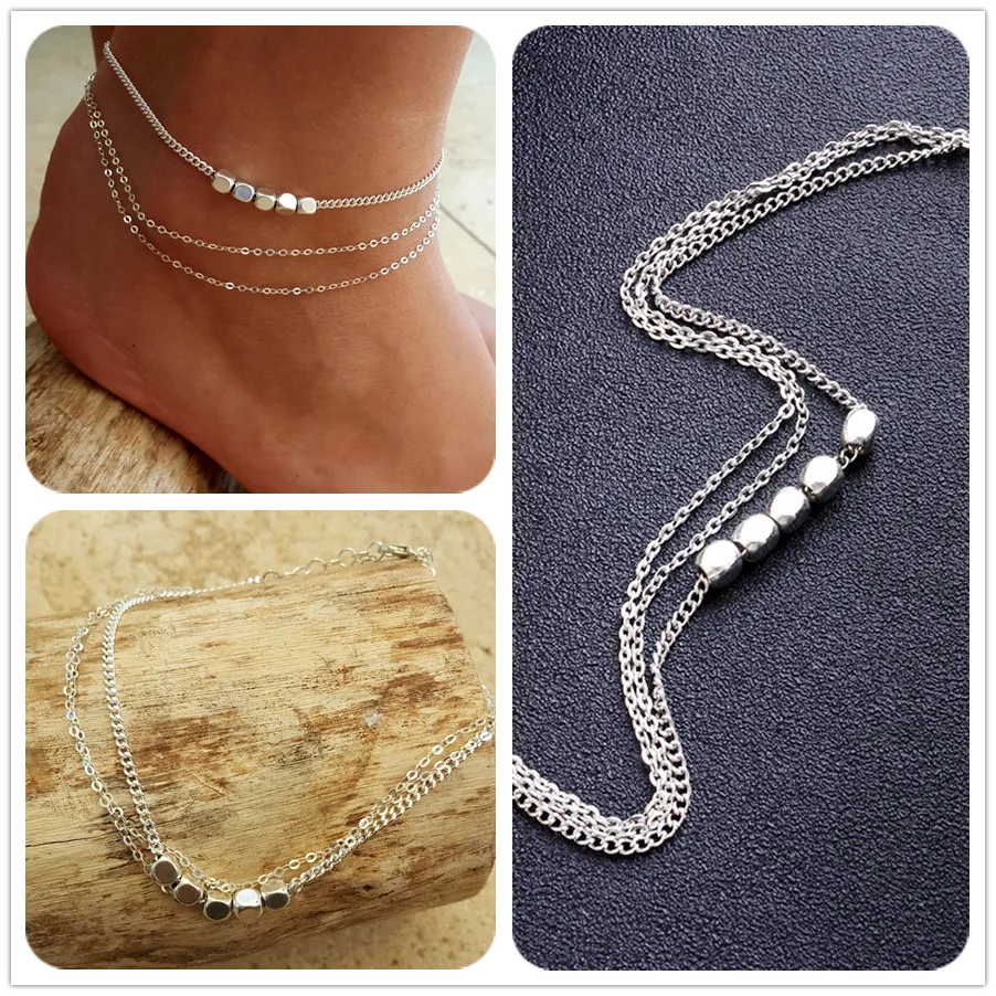 Серебряная цепочка/маленький браслет из бисера для женщин модные летние пляжные