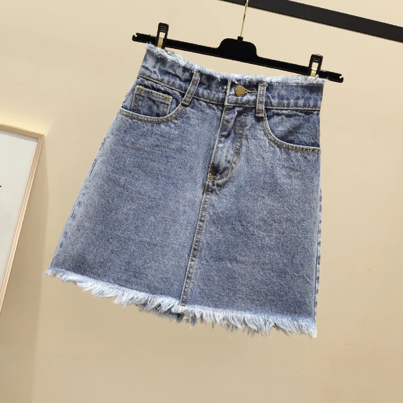 

Plus Size Women's High Waist Denim Skirt 2020 New Spring Summer Skirt Large Size Wild Bag Hip Casual A-Line Short Skirt Q61