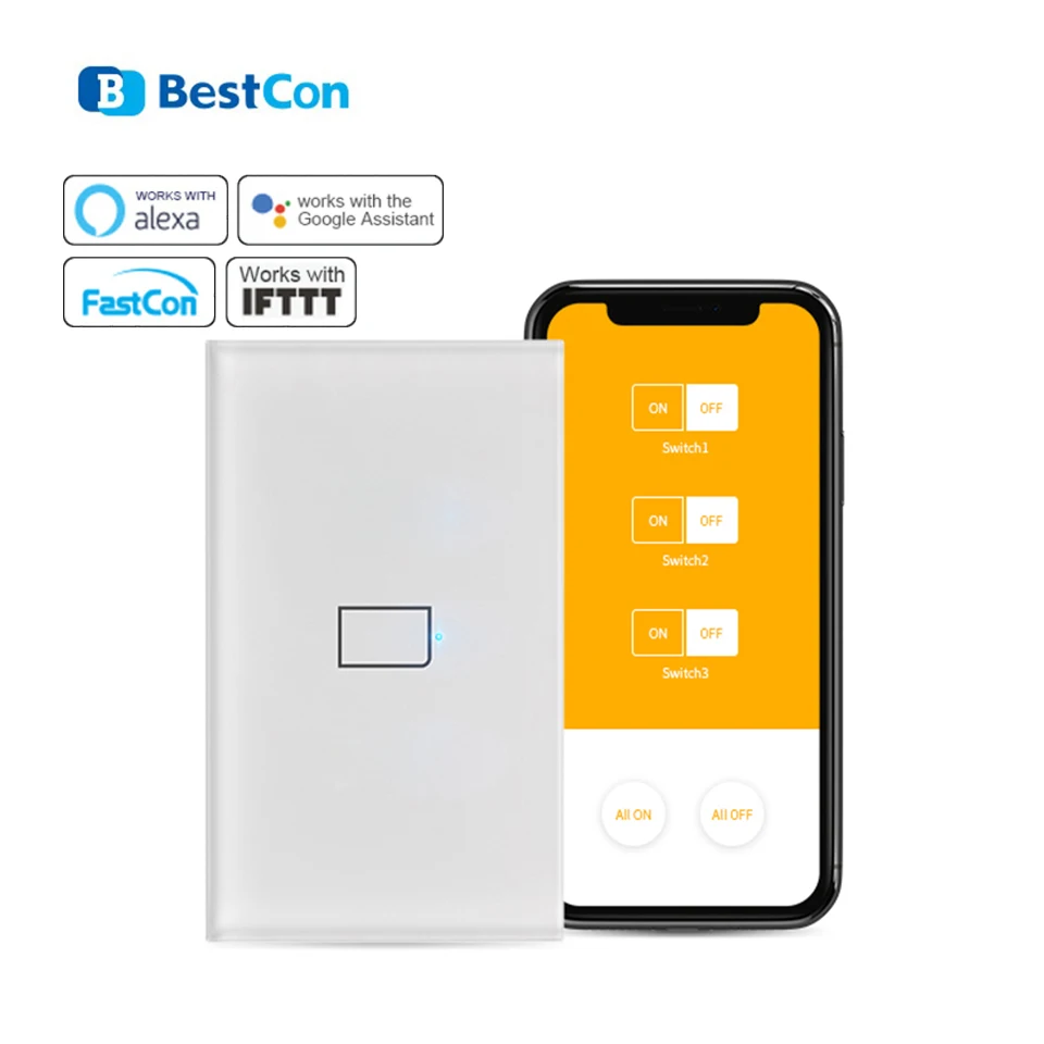 BroadLink Bestcon TC2S 1gang США RF433 Wifi настенный светильник сенсорный выключатель работает с