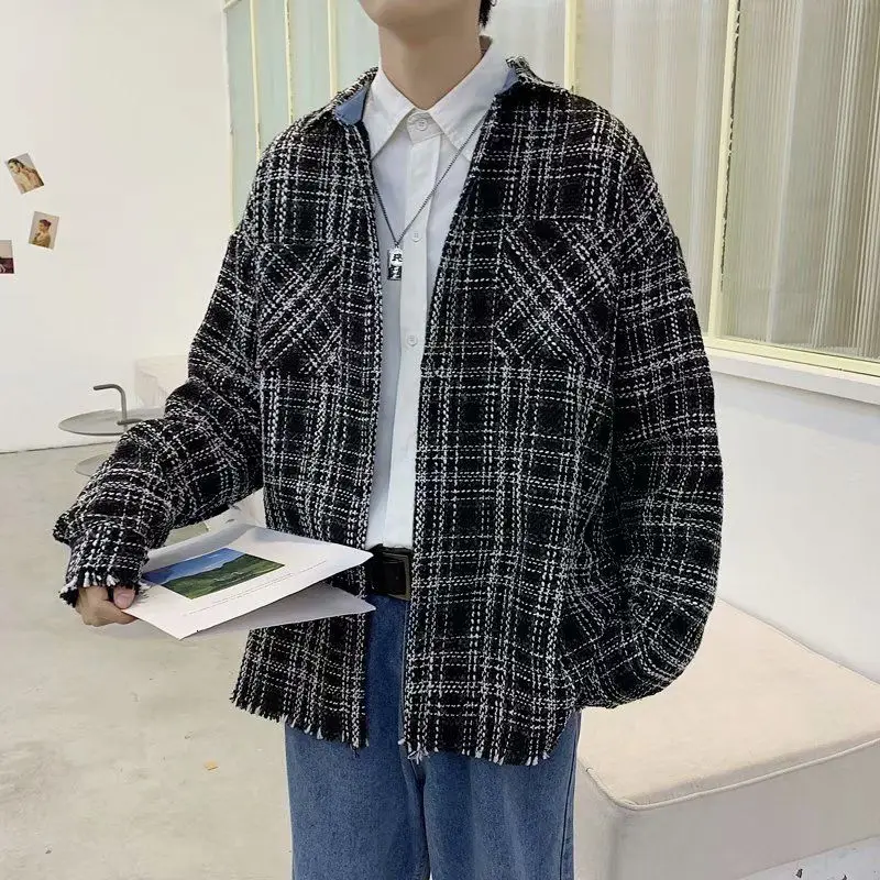 

2021 Spring And Autumn New Youth Popular Loose Plaid Raw Edge Fake Two-piece Jacket Fashion Casual Single-breasted Top