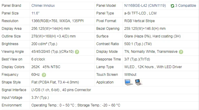 N116BGE-L42 Rev B1 подходит для B116XW03 B116XTN04 LP116WH2 M116NWR1 R0 Светодиодная панель экрана