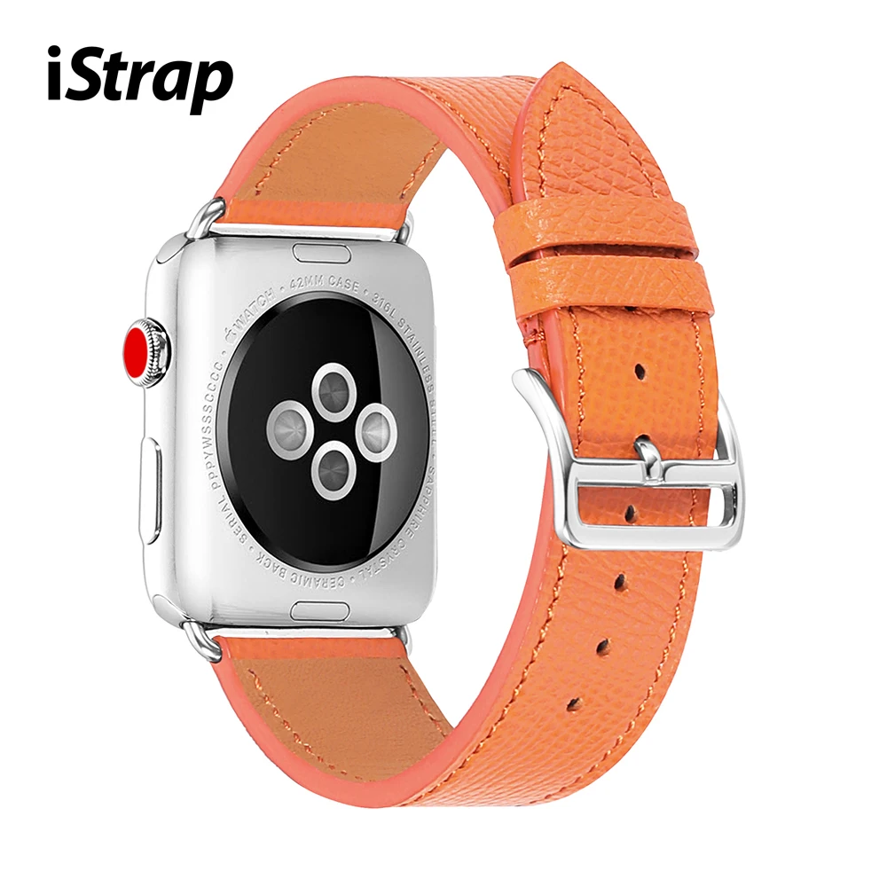 

Кожаный ремешок для Apple Watch 5/4/3/2/1, оранжевый спортивный браслет 42 мм 38 мм, ремешок для iwatch 4