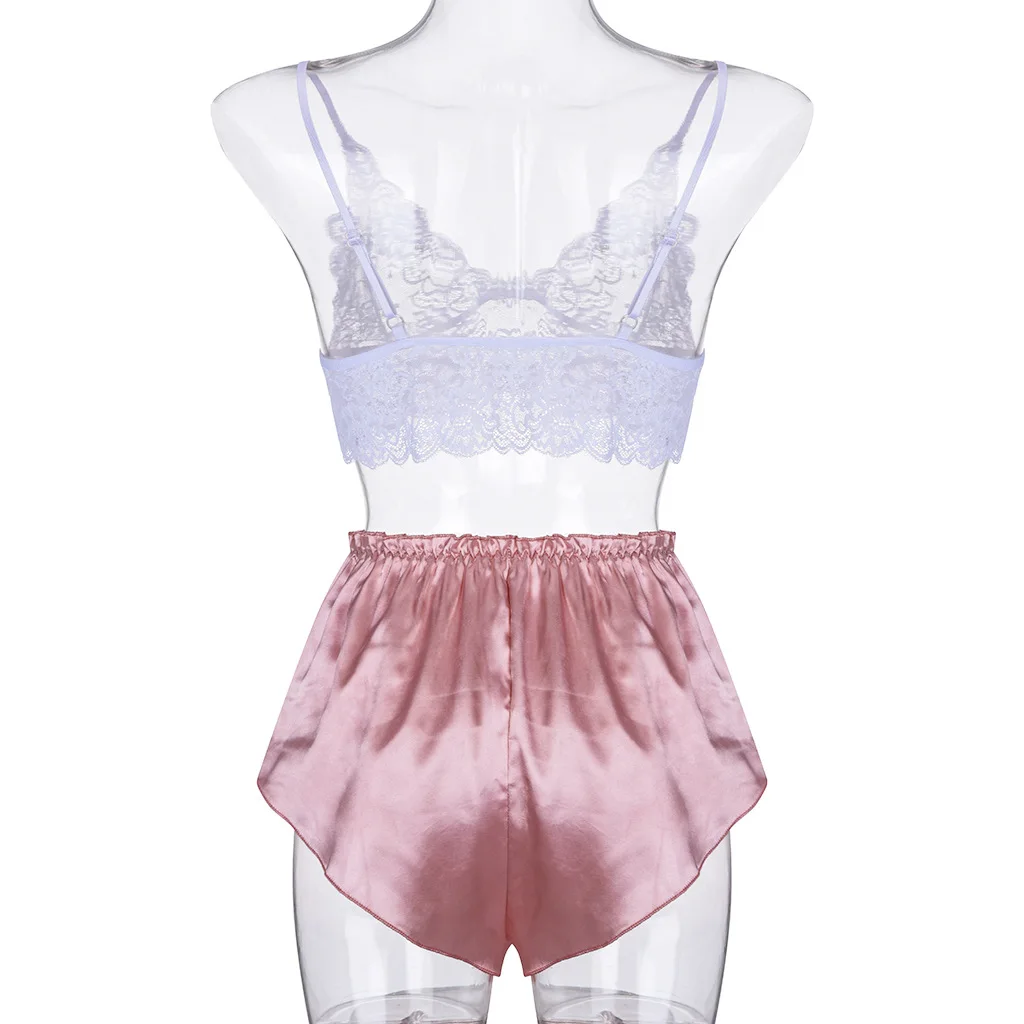 

Hirigin Women Lace Pajama Sets 2pcs Lace Unpadded Soft Bra Shorts Sleepwear Homewear