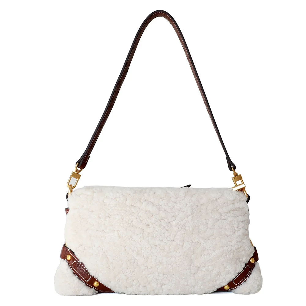 

Casual 2020 New Ladies Hand Bags Wool + Cow Leather Crossbody Bags for Women Luxury Designer Soft Shoulder Bag Bolsas Feminina