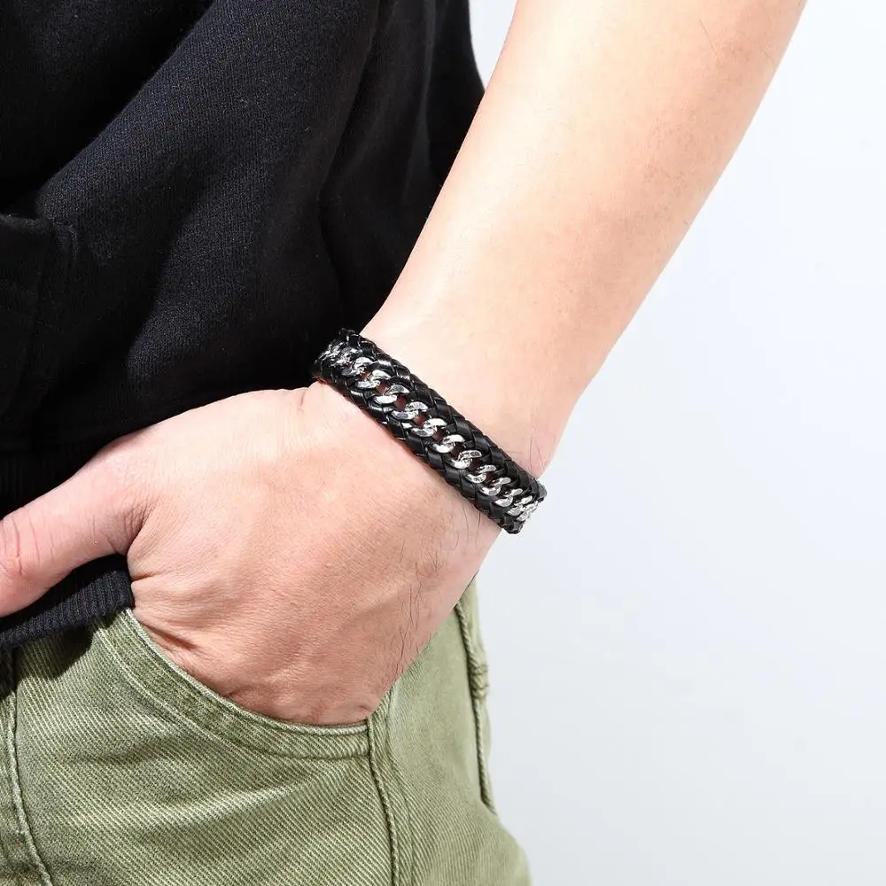 Мужской многослойный браслет из кожи с магнитной застежкой|Плетеные браслеты| |