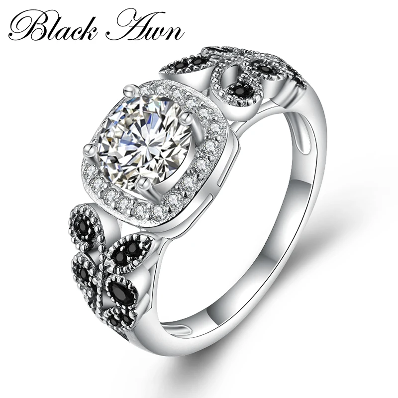 BLACK AWN 2021 New Genuine 100% Sterling 925 Silver Jewelry Square Engagement Rings for Women Gift C393